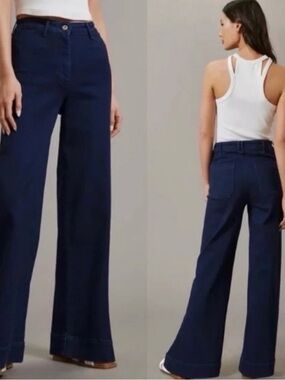 Anthropologie Pilcro The Skipper High Rise Wide Leg Jeans Dark Wash Sz 29